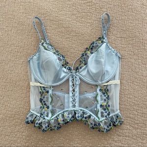 FOR LOVE & LEMONS Blue Floral Embroidered Midsummer Hearts Bustier
